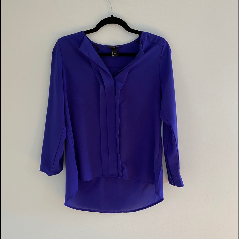 H&M High-Low Button Down Blouse Royal Blue